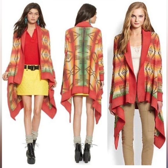 Polo Ralph Lauren Sweaters - Polo by Ralph Lauren Coral & Green Southwestern Draped Knit Cardigan